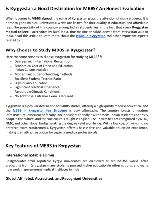Is Kyrgyzstan a Good Destination for MBBS