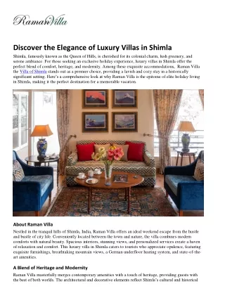 Unveil the Splendor of Shimla's Luxury Villas