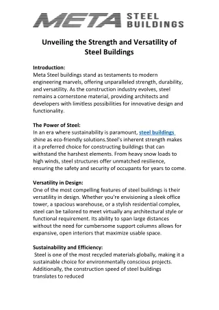 Unveiling the Strength and Versatility of Steel Buildings