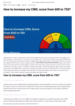How to increase my CIBIL score from 600 to 750
