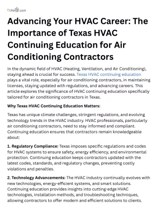 Advancing Your HVAC Career: The Importance of Texas HVAC Continuing Education