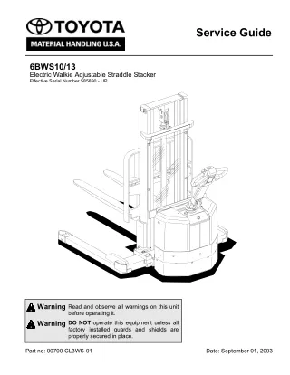 Toyota 6BWS10 Electric Walkie Adjustable Straddle Stacker Service Repair Manual SN 585890 - UP