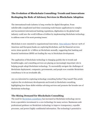 The Evolution of Blockchain Consulting_ Trends and Innovations Reshaping the Role of Advisory Services in Blockchain Ado