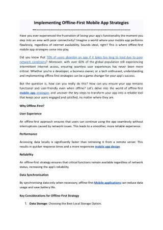 Implementing Offline-First Mobile App Strategies
