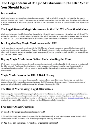 The Legal Status of Magic Mushrooms in the UK What You Should Know