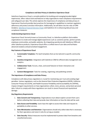 Compliance and Data Privacy in Salesforce Experience Cloud