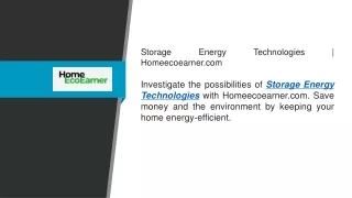 Storage Energy Technologies  Homeecoearner.com