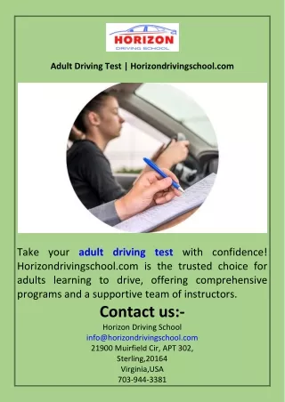 Adult Driving Test  Horizondrivingschool.com