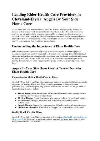 Leading Elder Health Care Providers in Cleveland-Elyria