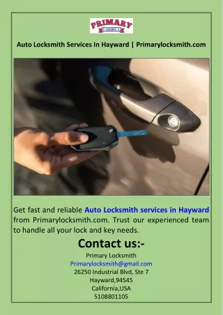 Auto Locksmith Services In Hayward  Primarylocksmith.com