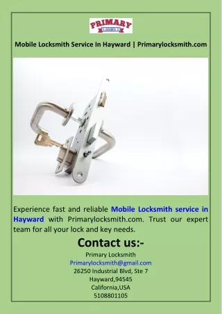 Mobile Locksmith Service In Hayward  Primarylocksmith.com