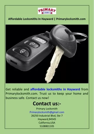 Affordable Locksmiths In Hayward  Primarylocksmith.com