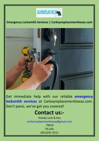 Emergency Locksmith Services  Carkeyreplacementtexas.com