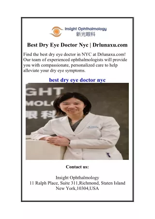 Best Dry Eye Doctor Nyc | Drlunaxu.com