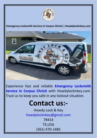 Emergency Locksmith Service In Corpus Christi  Howdylocknkey.com