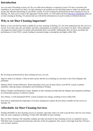 Get the Best Deals on Air Duct Cleaning in Sterling, VA.