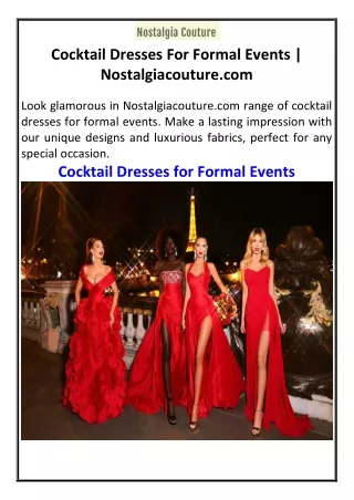 Cocktail Dresses For Formal Events  Nostalgiacouture.com