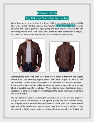 Bold and Stylish: Top Picks for Men's Leather Jackets