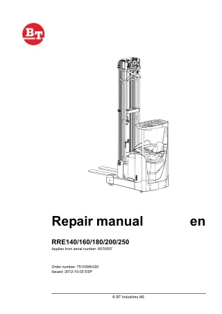 Toyota BT Reflex RRE160 Reach Forklift Reach Trucks Service Repair Manual