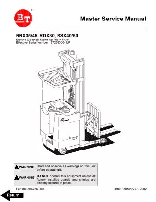TOYOTA BT RRX45 Electric Electrical Stand-Up Rider Truck Service Repair Manual