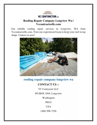 Roofing Repair Company Longview Wa  Vccontractorllc.com