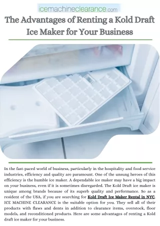 The Advantages of Renting a Kold Draft Ice Maker for Your Business