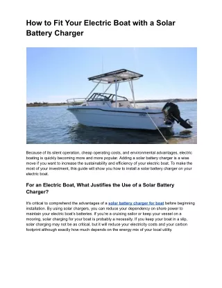 How to Fit Your Electric Boat with a Solar Battery Charger