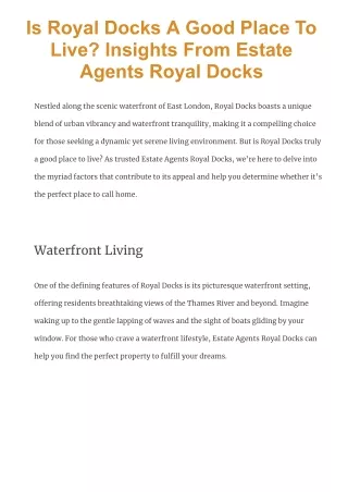 Is Royal Docks A Good Place To Live_ Insights From Estate Agents Royal Docks