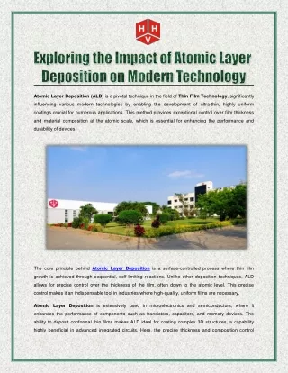 Exploring the Impact of Atomic Layer Deposition on Modern Technology