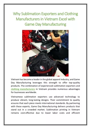 Why Sublimation Exporters and Clothing Manufacturers in Vietnam Excel with Game Day Manufacturing