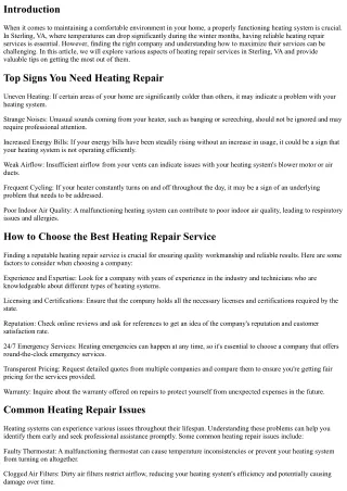 Getting the Most Out of Your Heating Repair Services in Sterling, VA