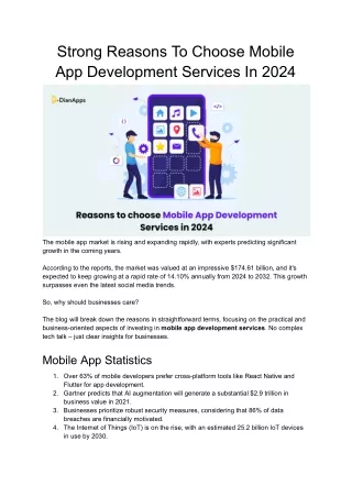 Strong Reasons To Choose Mobile App Development Services In 2024