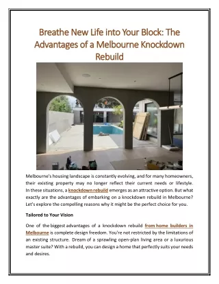 Breathe New Life into Your Block The Advantages of a Melbourne Knockdown Rebuild