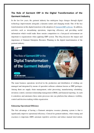 The Role of Garment ERP in the Digital Transformation of the Garment Industry