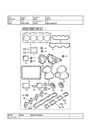 Volvo EC50 VV Compact Excavator Parts Catalogue Manual (SN 10151 and up)