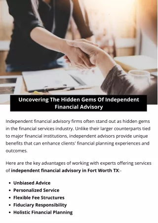 Uncovering The Hidden Gems Of Independent Financial Advisory