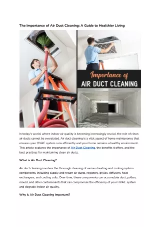 The Importance of Air Duct Cleaning: A Guide to Healthier Living