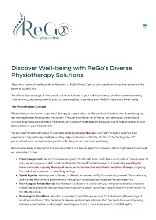 Discover Well-being with ReGo’s Diverse Physiotherapy Solutions