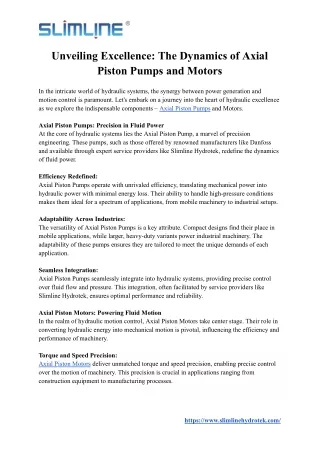 Unveiling Excellence: The Dynamics of Axial Piston Pumps and Axial Piston Motors