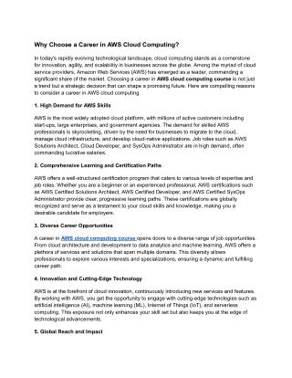 Why Choose a Career in AWS Cloud Computing