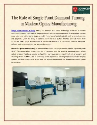 The Role of Single Point Diamond Turning in Modern Optics Manufacturing