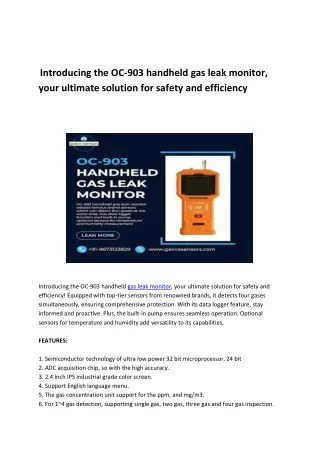 Introducing the OC-903 handheld gas leak monitor
