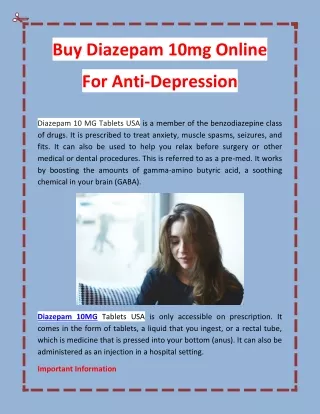 Buy Diazepam 10mg Online For Anti Depression