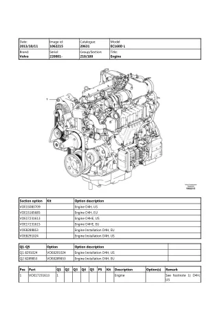 Volvo EC160D NL EC160DNL Excavator Parts Catalogue Manual (SN 220001 and up)