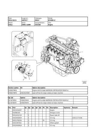 Volvo EC180B LC (EC180BLC) Excavator Parts Catalogue Manual (SN 10001 - 12000)