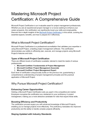 Mastering Microsoft Project Certification_ A Comprehensive Guide