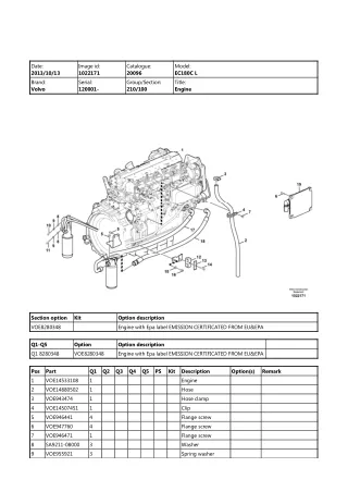 Volvo EC180C L EC180CL Excavator Parts Catalogue Manual (SN 120001 and up)