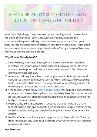 Beauty Brush: Your Go-To Free Image Editor for Flawless Picture Edits