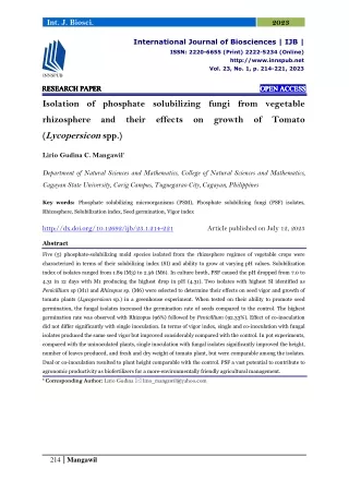 Isolation of phosphate solubilizing fungi from vegetable rhizosphere