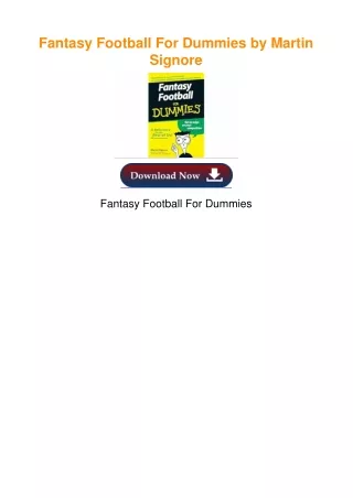 ?PDF ? Fantasy Football For Dummies by Martin Signore